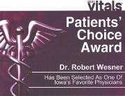 Robert Wesner MD Iowa City 2021 Patients' Choice Award