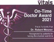 Robert Wesner MD Iowa City On-Time Doctor Award 2021